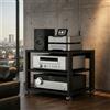 Pazcalie Scaffale Audio Rack con supporti HiFi, scaffale multimedia legno‑metallo, portata massima 200 kg, ripiani regolabili, adatto a soggiorno, sala giochi e centro di intrattenimento