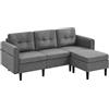 Soberine Divano Angolo a 3 Posti Divanetto Angolare in Tessuto Effetto Lino Struttura in Legno Soggiorno Ufficio Appartamento Camera degli Ospiti 188,5 × 79 × 80 cm Sofa con Cuscini Grigio Chiaro