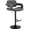 CLP Sgabello Design Dublin In Similpelle I Sgabello Bar Girevole E Regolabile 65-85CM I Sgabello Alto Con Schienale E Braccioli | Colore grigio Colore del telaio nero