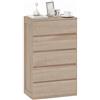HOMCOM Cassettiera Camera da Letto 5 Cassetti Comò 60x39x100 cm Color Legno | Comò Camera da Letto in Legno, per Soggiorno, Sala da Pranzo, Corridoio