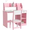ZONEKIZ Tavolo Scrivania per Bambini con Sedia e Scaffale, Rosa | Banco Scuola per Bambini da 5 a 8 Anni in Legno, Mensola Estraibile, Cassetto, Angoli Arrotondati