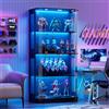 MSFE 170CM Vetrina in Vetro con LED, Vetrina Espositiva con Sensore Intelligente, Vetrinetta per Collezionismo, 4 Ripiani Vetrinetta Autoportante in vetro, Per Soggiorno,Ufficio,Cucina,Bar,Studio
