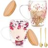 BORDEAG Set Di 2 350ML Fiori Secchi Tazzas Vetros,Tazza Doppio Vetro Con Cucchiaio,Coperchio,Tazza Vetro A Doppia Parete,Vetros Bicchierini Caffè,Tazze Fiori Secchi Per Tè,Latte,Caffè