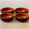 Generico Set 4 Tegamini Terracotta Bicolore 16cm - Ciotole Ceramica con Manici Nero Marrone - Altezza 6cm Tapas Antipasti Contorni Primi - Artigianali - Ebook Omaggio