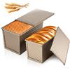 Luziyun Stampo per Pane in Acciaio Carbonio con Coperchio, Antiaderente, 2 Pezzi | Teglia Forma per pane con coperchio ventilato per pane, toast e dolci al forno, capacità 350g+750g