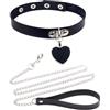 RVYEIOP Collare Donna con Guinzaglio 1m, Nero con Cuore Regolabile, Set Accessori Punk Gothic in Pelle Sintetica per Cosplay e Feste a Tema