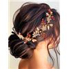IYOU Vite dei Capelli Strass Sposa Fasce per Capelli Sposa Fiore Rosso Foglia perline Copricapo Accessori per Capelli da Sposa Ospite per le Donne