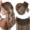 RUNATURE Extension Filo Capelli Veri Balayage Marrone #3/8/22 30cm 70g | Extension Capelli Veri Clip fascia Unica Balayage Marrone Scuro Ombre Castano Chiaro e Biondo