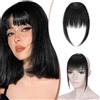 Elailite Frangetta Capelli Veri Clip Nero Scuro, Remy Human Hair Frangia Finta Ordinata Hair Fringe Neat Bang Frontale con Tempie Posticci Donna