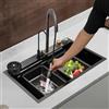 CHERIKIU Lavello da cucina a cascata, 80 x 45 cm, multifunzione, in acciaio inox, con rivestimento nano-rivestito, set di lavelli per la casa, rubinetto estraibile per sala da pranzo (nero)