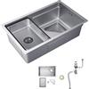 SIRHONA Lavello da cucina in acciaio inossidabile 70 x 48 cm, con cestello scolapiatti, colino triangolo, lavabo cucina per mobili, con ultimo sifone e troppo pieno, argento