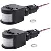 Lyseekia 2 x interruttore automatico del sensore di movimento a infrarossi 12 V DC PIR esterno per lampada a LED, nero