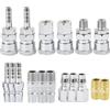 Jurtmy Set di 18 raccordi rapidi ad aria compressa, tipo nitto, in acciaio zincato e manicotti da 1/4 per BSP per compressore e strumenti pneumatici, argento