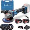 Dong Cheng DongCheng Smerigliatrice angolare a batteria 20V 125 mm, 1000 W, 2x4.0Ah | Motore senza spazzole, 3 velocità, cuffie a sgancio rapido, impugnatura antivibrante, 2 dischi da taglio, lamellari T27 e T29