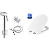 Ibergrif Kit WC, Sedile D con Chiusura Ammortizzata e Doccetta Bidet | Set WC con copriwater a sgancio rapido, doccetta cromata, flessibile da 1,2 m e supporto a parete