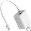 Puiseno Caricatore USB C da 50 W + cavo retrattile USB-C da 20 W, 4 porte, caricatore rapido GaN, alimentatore multiplo, caricatore PD compatibile con MacBook, iPad, iPhone 17/16/15/14, Galaxy S25, ecc