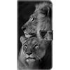 CLM-Tech Custodia a portafoglio compatibile con Samsung Galaxy A27 5G, in pelle PU, con supporto e scomparti per carte di credito, motivo: leone, nero e grigio