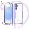 Jrkvniv Cover per Xiaomi Redmi A5 4G/POCO C71 con Cordino,360 Gradi Trasparente Custodiacon con Protezione Schermo Integrata,Bumper Custodia con Regolabile Tracolla Corda Collana per 6.88-Viola