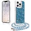LCHULLE Glitter per iPhone 13 Pro Cover con Cordino Regolabile,Blu