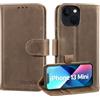 Lensun Cover in Pelle Vera per iPhone 13 Mini-Marrone Scuro Retrò