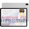 RebotAi Tablet 12 Pollici Android 16, 32GB RAM+256GB ROM,T7300 Octa-core Processor,10000 mAh, 2400 * 1600IPS 2.4K,90Hz, Widevine L1, Tableta with Penna Stilo，Custodia Protettiva Argento