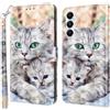 CLM-Tech Custodia a portafoglio compatibile con Samsung Galaxy A27 5G, in pelle PU, con supporto e scomparti per carte di credito, motivo gatto e gattino