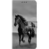 CLM-Tech Custodia a portafoglio compatibile con Samsung Galaxy A27 5G, in pelle PU, con supporto e scomparti per carte di credito, motivo: cavallo, nero e grigio