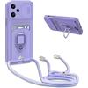 BGHHEU Cover con Cordino per Xiaomi Poco X5 5G /Redmi Note 12 5G,Custodia con Collana Collo Silicone Antiurto Case,Protezione Fotocamera Slot Carte 360° Anello Supporto,Silicone Case,Viola