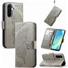 JIUNINE Cover a Libro in Pelle per Samsung Galaxy A27 5G, Grigio | Custodia Portafoglio Antiurto in Pelle Sintetica, Motivo Farfalle 3D, Portacarte, Supporto Regolabile, Chiusura Magnetica