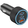 JQTOP Caricabatteria da auto USB C, 3 porte, 67 W, doppia USB-C e USB-A, adattatore di alimentazione per auto PD/QC, ricarica rapida, per iPhone 16/15/14/13/12/11/Pro Max, iPad, Samsung Galaxy, Pixel