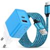 HitTid Caricatore USB C con cavo di ricarica da 1,8 m per Samsung Galaxy A17 A57 A37 A56 A16 A36 A15 A55 A54 A53 A35 A27 S26 S25 S24 FE S23, 2 porte di tipo C per telefoni Android