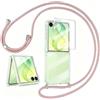 MIHUTU Cover Trasparente per Samsung Galaxy Z Flip 8 con Tracolla, Set con Vetro Temperato Schermo Esterno, PC Duro + TPU Morbido Anti Ingiallimento Sottile Antiurto, Rosa