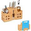 Relaxdays Portaposate in bambù, HLP: 20 x 33 x 17 cm, Porta Utensili e Mestoli, da Tavola, Scomparto Tagliere, Naturale