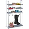 Relaxdays Scarpiera con Porta Stivali, 4 Ripiani, Scaffale Portascarpe, 13 Paia di Scarpe, 4 Ganci, da Ingresso, Grigio