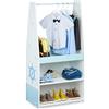 Relaxdays Stand Appendiabiti per Bambini, 3 Scomparti, Guardaroba a Giorno, MDF e Legno, HxLxP: 120x60x40 cm, Bianco Blu