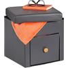 Relaxdays Pouf Contenitore Pieghevole, Sgabello Poggiapiedi Imbottito con Cassetto, Aspetto Pelle, 38x37x38 cm, Grigio