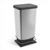 Rotho Paso - Pattumiera con Coperchio, 40 l, Pedale Stabile in Metallo, plastica, Argento, 35,3 x 29,5 x 67,6 cm (Lunghezza x Larghezza x Altezza)