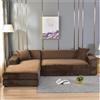 Fasksh Copridivano elasticizzato in velluto turchese, copertura angolare per divano, chaise longue lounge, antigraffio, per soggiorno (marrone scuro, taglia XL (235-300 cm)