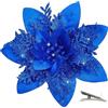 MIKAILE 20 Pezzi Fiori di Natale Artificiali con Clip, Fiori Poinsettia Glitter per Albero di Natale Ghirlanda Decorazioni Natalizie Casa (Blu)