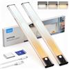 LROLTEF Luce LED Sottopensile Armadio con Sensore Movimento 3 Color 30CM | 2200mAh Luce Lampada Armadio Dimmerabile Magnetica Ricaricabile per Cucina Adesiva Scale Soggiorno Camere da Letto 2P Nero