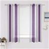 MIULEE Tende Voile a Righe Bianco e Viola con Anelli 2 Pezzi 140x160 cm | Voile semitrasparente a righe per soggiorno, camera da letto e piccole finestre.