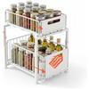 Avilia Organizer Sottolavello 2 Livelli, Cassetti Estraibili, Ferro Bianco | Organizer cucina salvaspazio con 2 cassetti scorrevoli, regolabile da 41 a 49 cm, per bagno, dispensa e armadio, fino a 8 kg