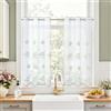 TOPICK Tenda Corta Velo Antivento 65L x 90A cm 2 Pezzi Bianco Ricamo Verde