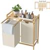 UISEBRT Cesto portabiancheria in bambù con 2 scomparti, 72 l, in tessuto Oxford, sistema di stendibiancheria rimovibile e lavabile, 73 x 64 x 33,5 cm, beige