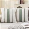 Avalune Federe Cuscini Divano 40 x 40 Boho Verde Salvia Bianco Cotone e Lino Copricuscini Elegante Motivo A righe Intrecciato Macramè Bohémien Fodera Cuscino per Soggiorno Camera Giardino Esterno 2 Pezzi
