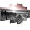 Runa Art - Quadri Spiaggia Tramonto 200 x 100 cm 5 Pezzi XXL Decorazione Murale Design Grigio Rosa 018451b