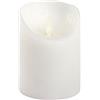 LuminalPark Candela cilindrica Cera Ruvida Bianca, Ø 7,5 cm, h 10 cm, LED Bianco Caldo, Fiamma in Movimento, Timer, Telecomando Opzionale, Batteria, Interno