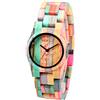 Alienwork Orologio Donna Multicolore Bracciale in Legno Bambù Naturale Fatti a Mano
