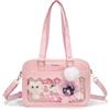 HuiYStar Borsa Ita a Tracolla Kawaii Borsa a Spalla Giapponese con Tasca Frontale per Spille Anime e Charm Pompon Rimovibile