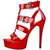 Only maker Sandalo da donna con tacco alto e plateau, con borchie effetto laccato, nero, Colore: rosso, 45 EU